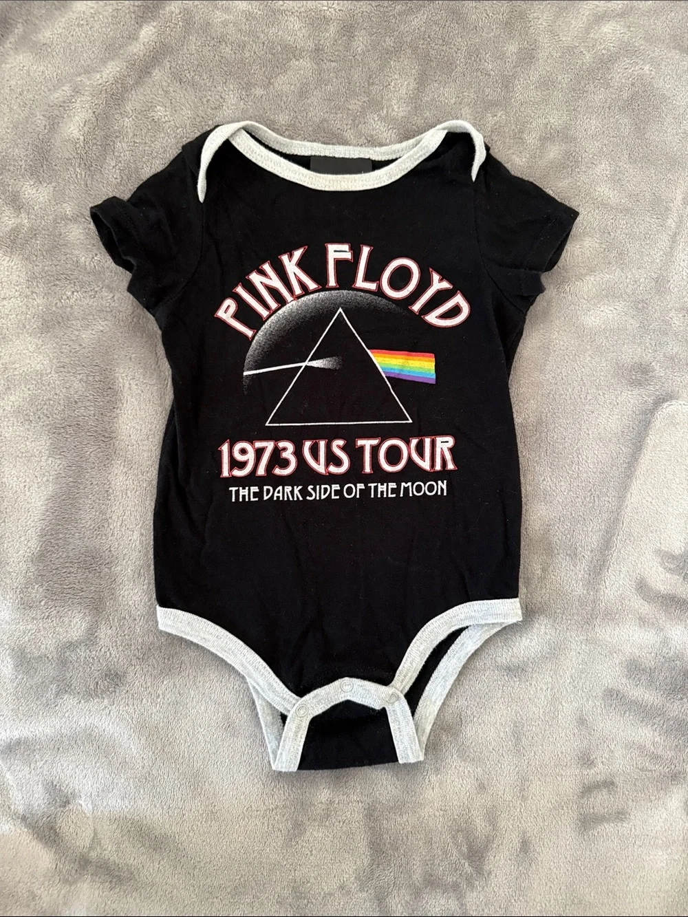 Pink Floyd Black Baby One-Piece with Prism Rainbow Graphic